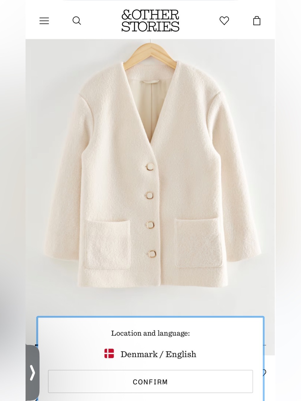 & Other Stories Atelier Paris Cream V-Neck Button Pea Coat